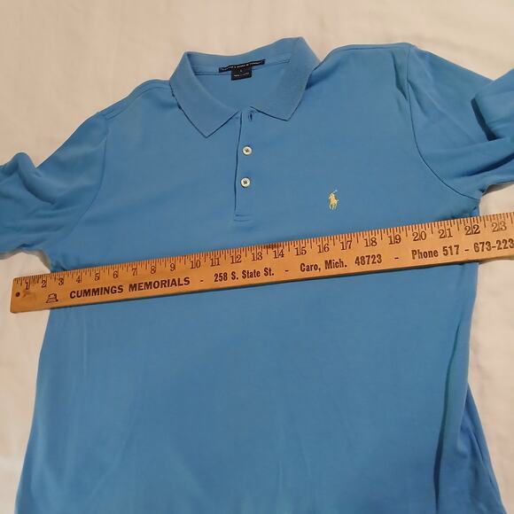 Ralph Lauren Sport Women's Large Aqua Long-Sleeved Polo 100% Cotton Yellow Logo - Picture 10 of 12